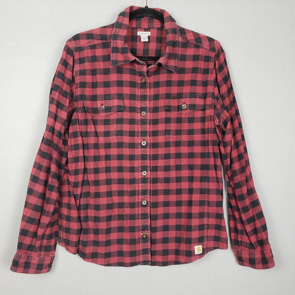 Carhartt Mens Size XL Flannel Button Up Red Black Buffalo Check Plaid Lumberjack